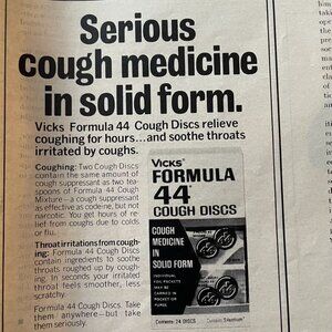 1971 Vicks Formula 44 Cough Discs Print Ad Partial Page Vintage Original u